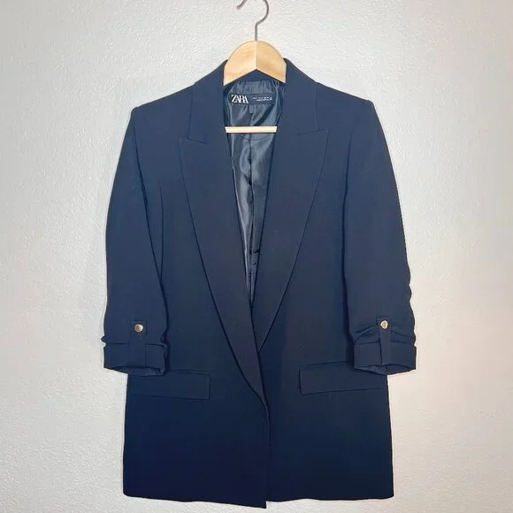 ZARA Blazer with Rolled Up Sleeves Black size M - Picture 3 of 8